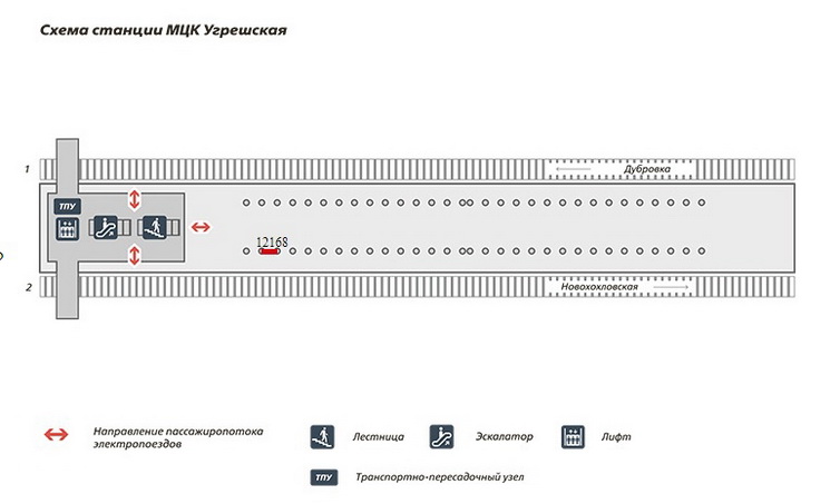 Схема размещения сити-формата с рекламой на станции Угрешская МЦК на платформе 2