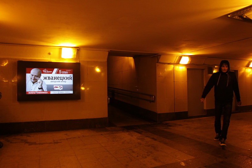 Реклама в переходе у метро Домодедовская в Москве