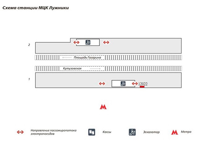 Схема размещения сити-формата на станции Лужники МЦК платформа 1